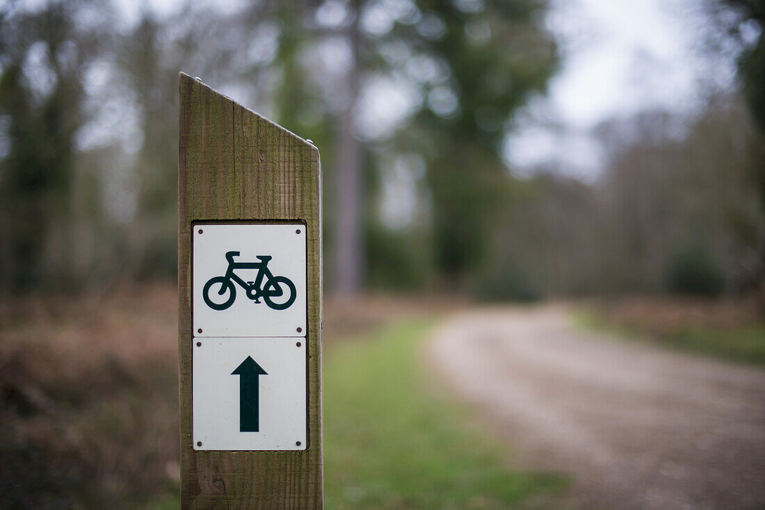 Wegweiser für einen Radweg im New Forest National Park; Hampshire, England