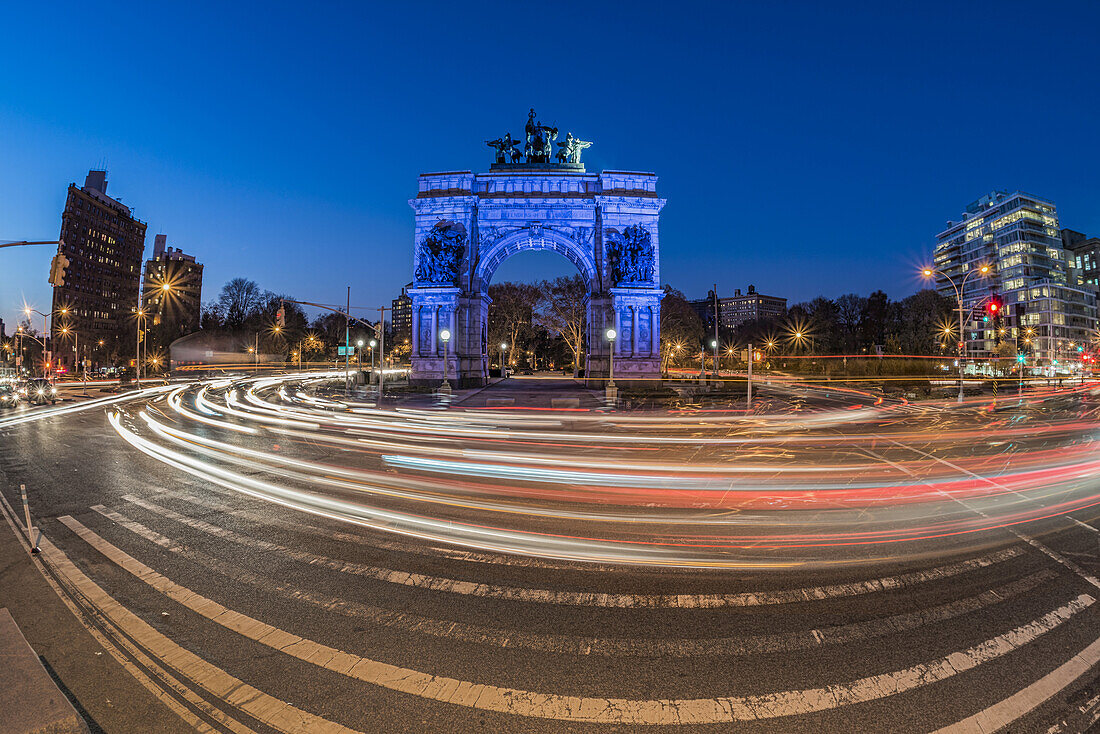 Grand Army Plaza At Twilight; Brooklyn, New York, United States Of America