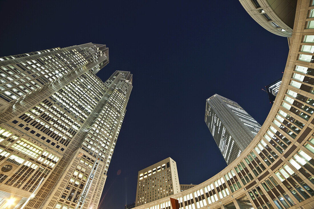 Skyscrapers Illuminated At Nighttime; Tokyo, Japan