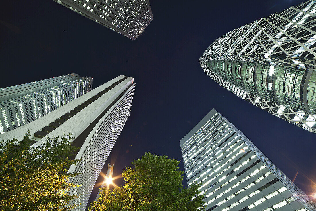 Skyscrapers Illuminated At Nighttime; Tokyo, Japan