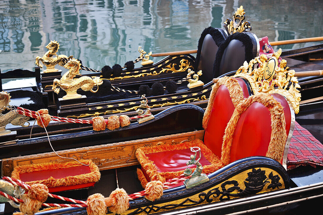 Gondolas In A Canal; Venice, Italy