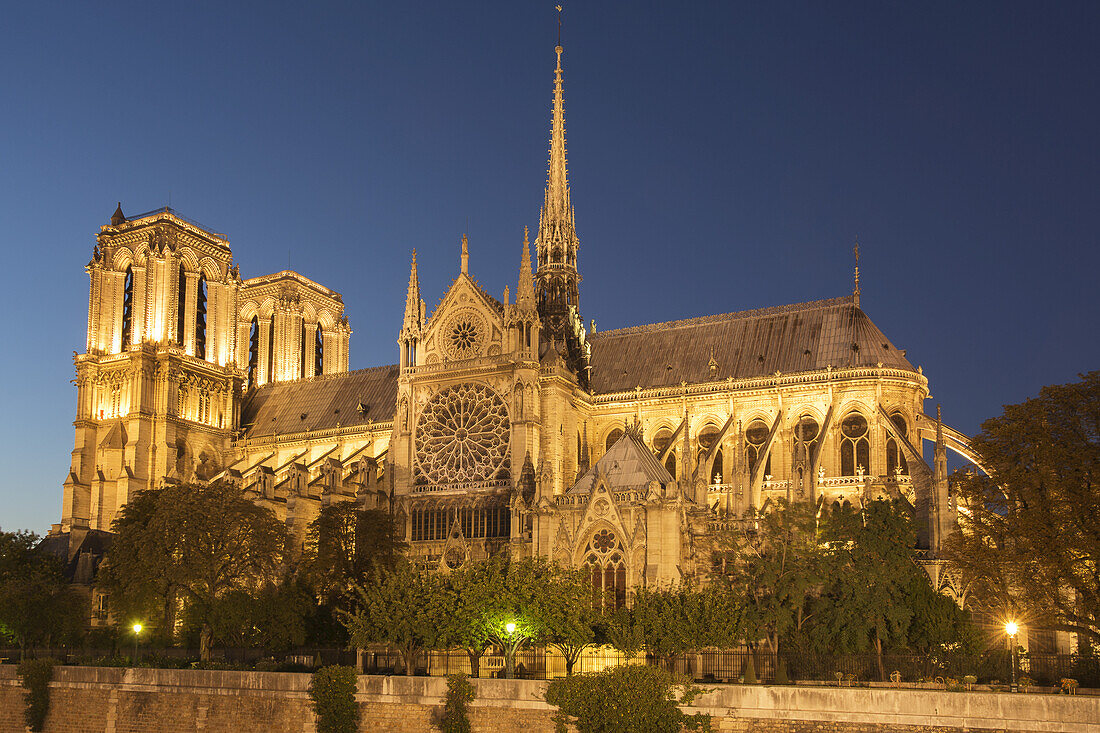 The Cathedral Notre-Dame At Nighttime; Paris, France