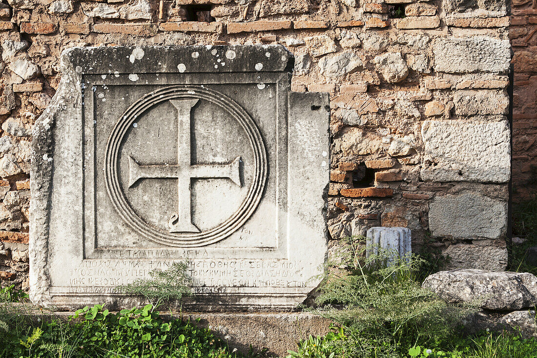 Broken Stone Structure With A Cross; Delphi, Greece