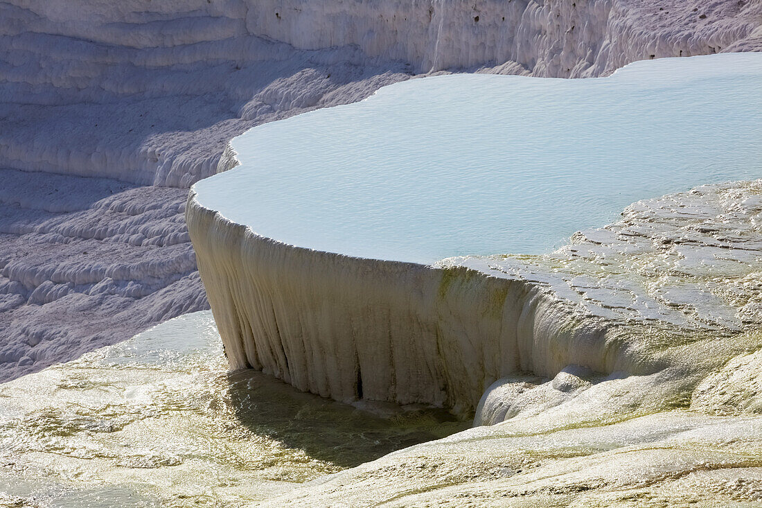 Hot Springs And Travertines, Terraces Of Carbonate Minerals Left By The Flowing Water; Pamukkale, Turkey
