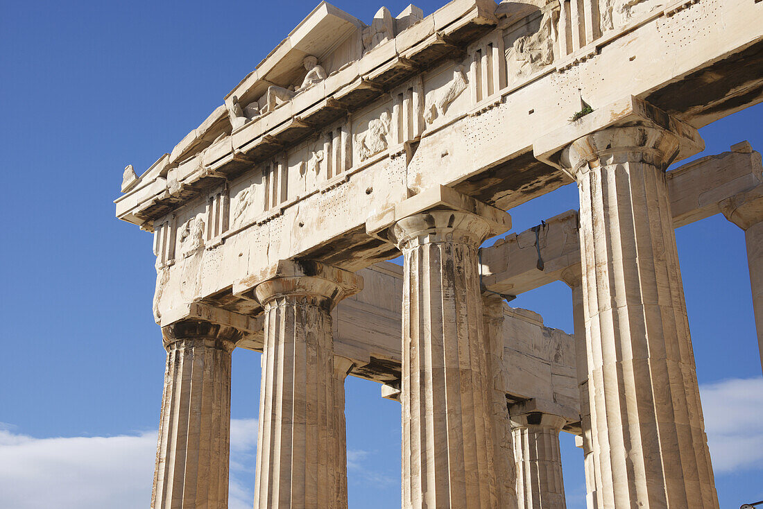Colonnade And Pediment Of Parthenon Showing Sculptures; Athens, Attica, Greece