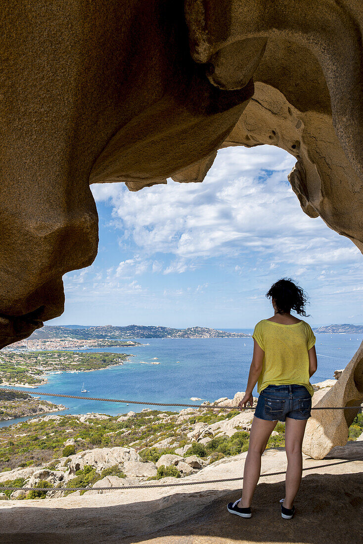 Girl Enjoying The Panoramic View From Capo D'orso; Palau, Sardinia, Italy