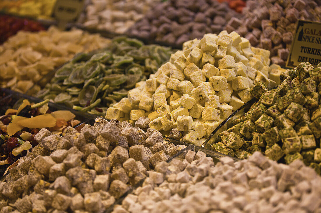 Turkish Delight And Other Sweets In An Istanbul Market; Istanbul, Turkey