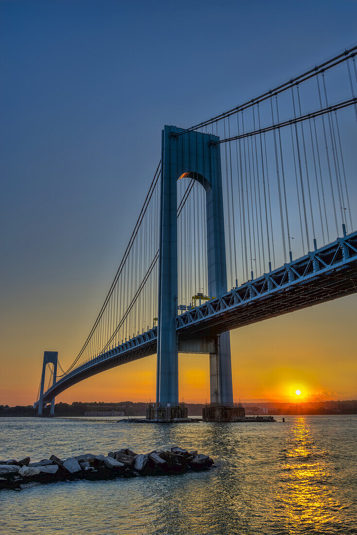 Verrazano-Narrows Bridge At Sunset;  Brooklyn, New York, United States Of America