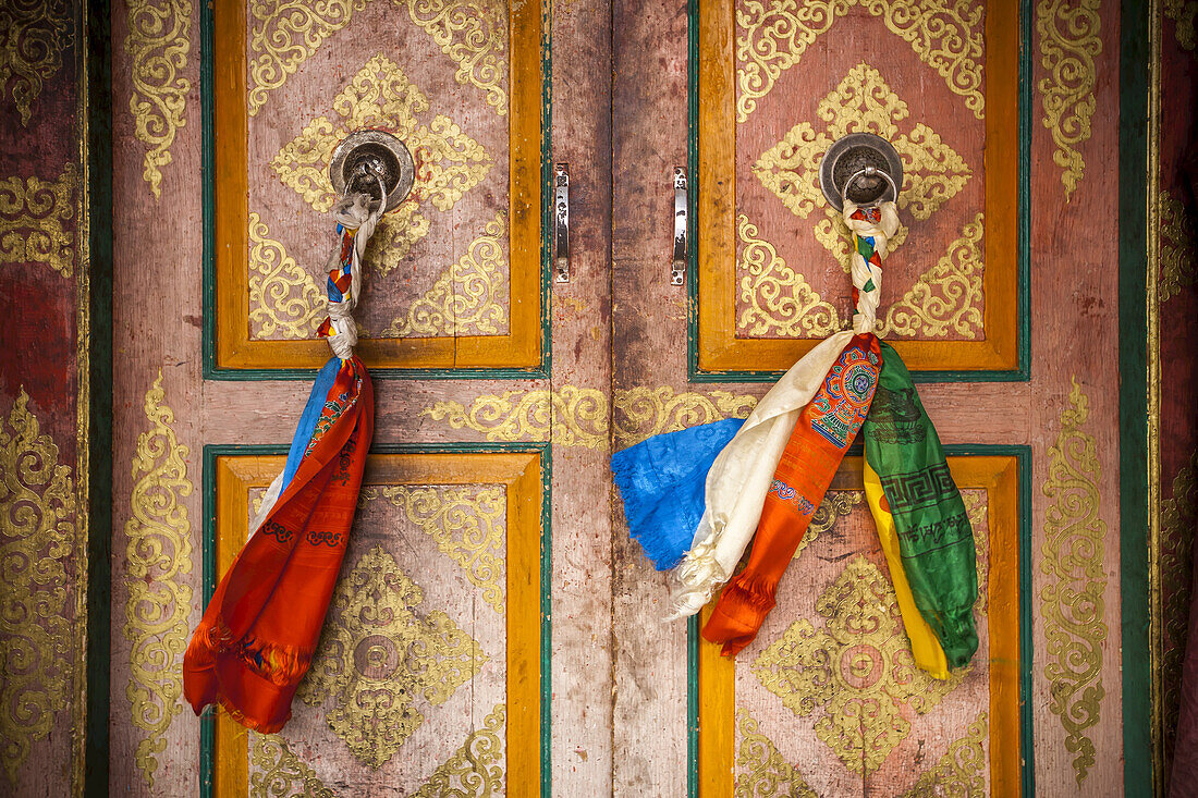 Cloth Is Braided Together To Create A Decorated Door Pull On The Doors On A Tibetan Style Monastery; Ladakh, India
