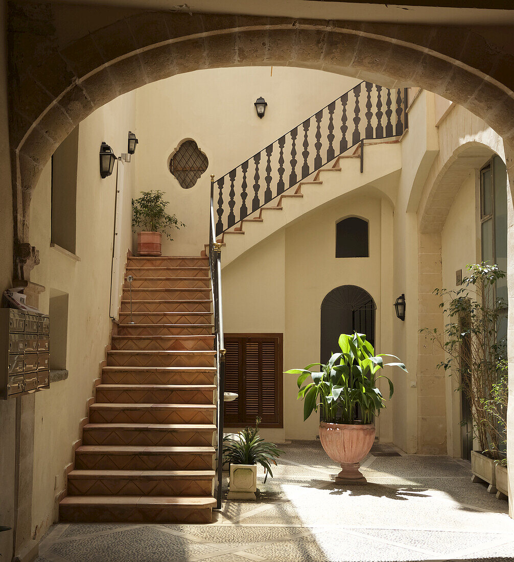 Courtyard Of Traditional Mansion In The Old Town Of Palma De Majorca