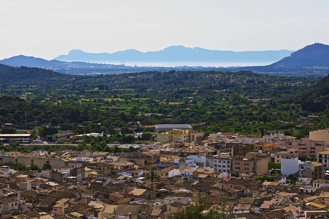 Aerial View Of Pollenca And Mountains Beyond From Hill Top Monastery, Mallorca