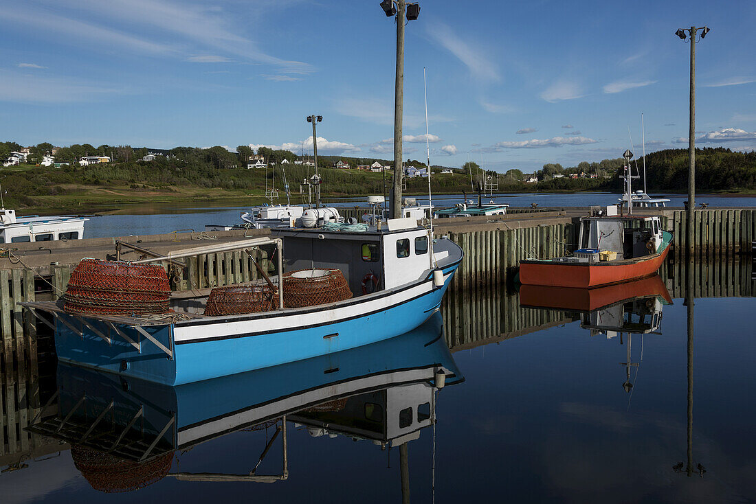 Fishing Boats In The Tranquil Harbour; Mabou, Nova Scotia, Canada
