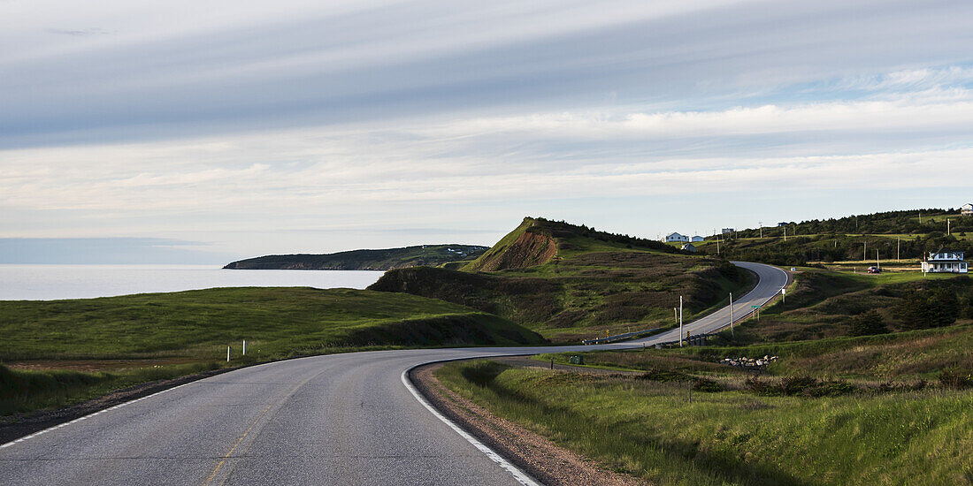Road Along The Atlantic Coastline, Cape Breton Island; Belle Cote, Nova Scotia, Canada