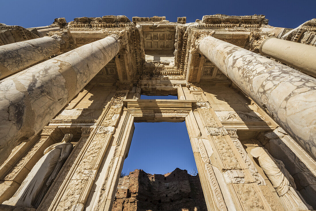 Facade Of Library Of Celsus; Ephesus, Izmir, Turkey