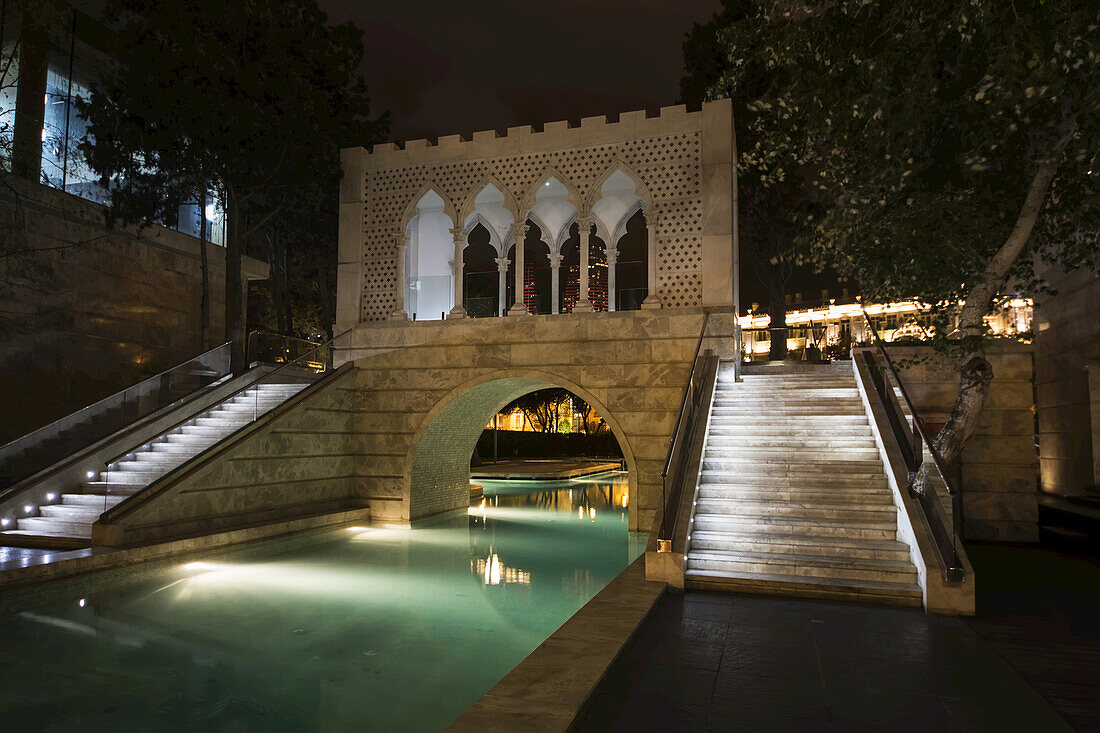 Little Venice Water Park At Night; Baku, Azerbaijan