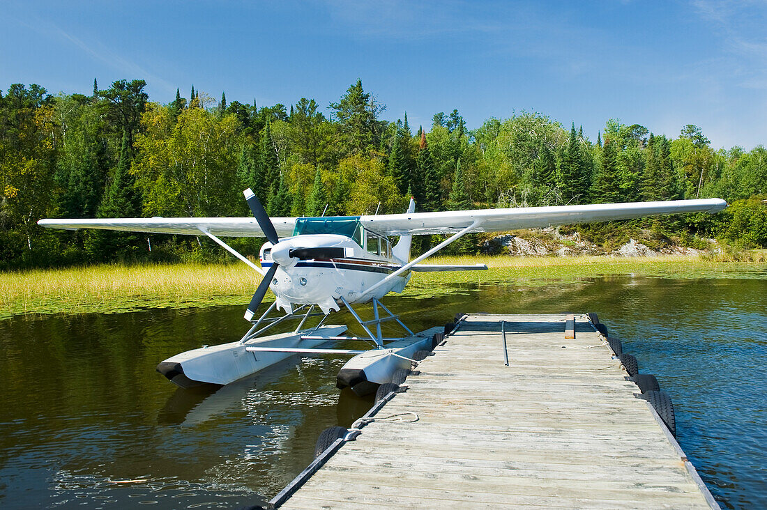 Float plane dock, Lake of the Woods near Nestor Falls, Northwestern Ontario; Ontario, Canada