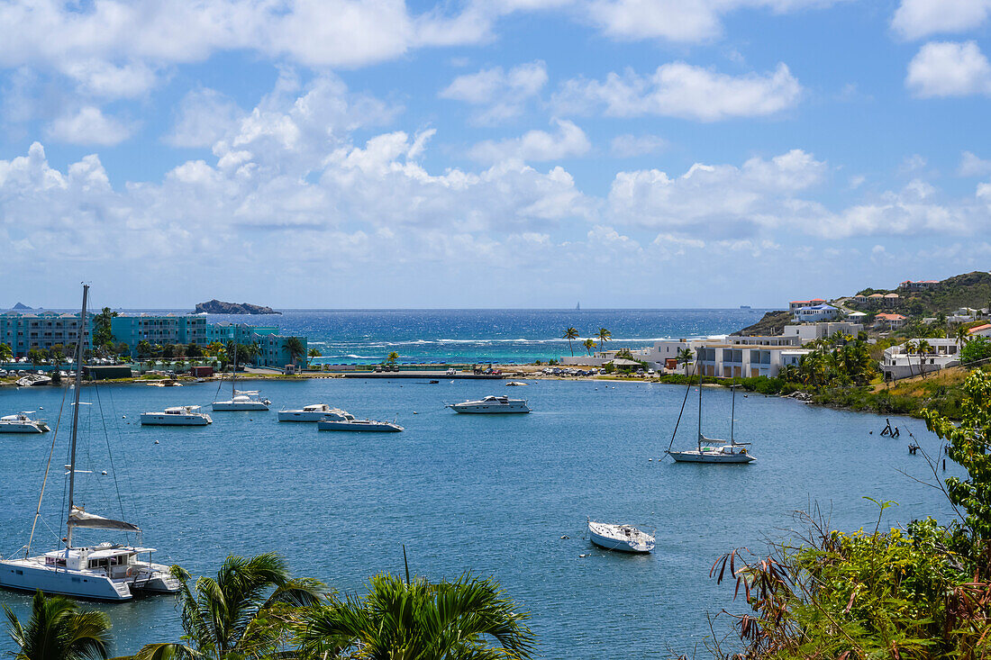 Yachts and boats in harbour of Marigot on St Maarten in the Caribbean; Marigot, Philipsburg, Sint Maarten