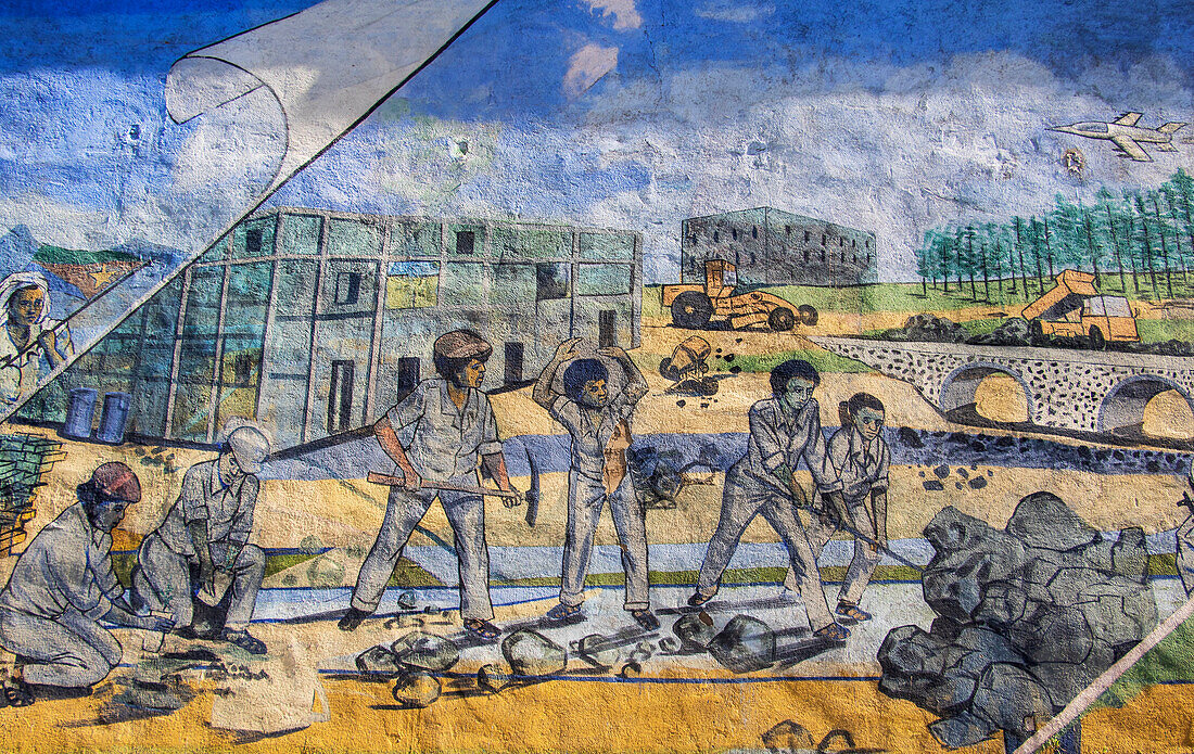 Modern patriotic mural along the road between Asmara and Keren; Emba Derho, Central Region, Eritrea