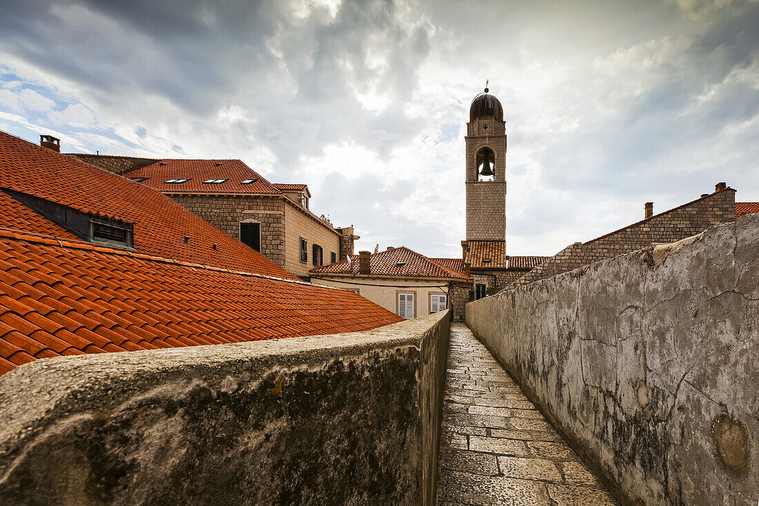 City Walls And Tower Of The Franciscan Monastery; Dubrovnik, Croatia