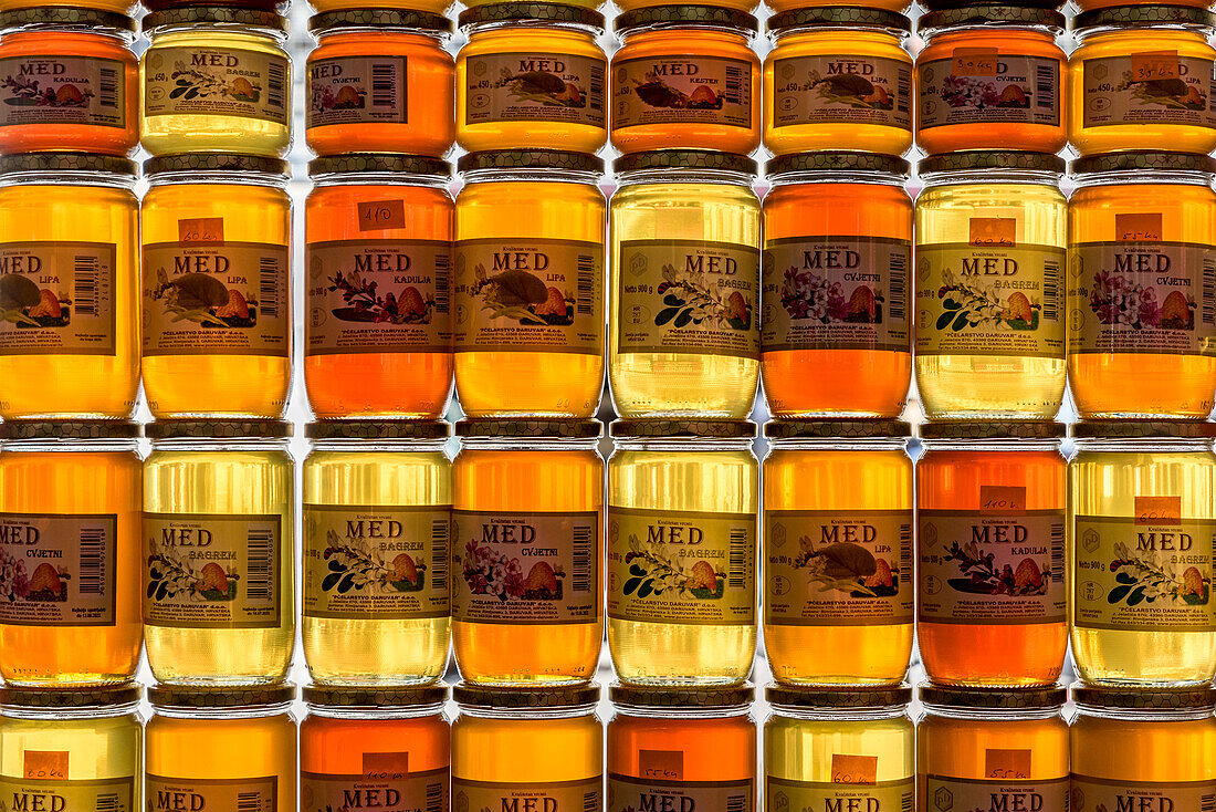 Honey for sale at Pula Central Market; Pula, Istria, Croatia