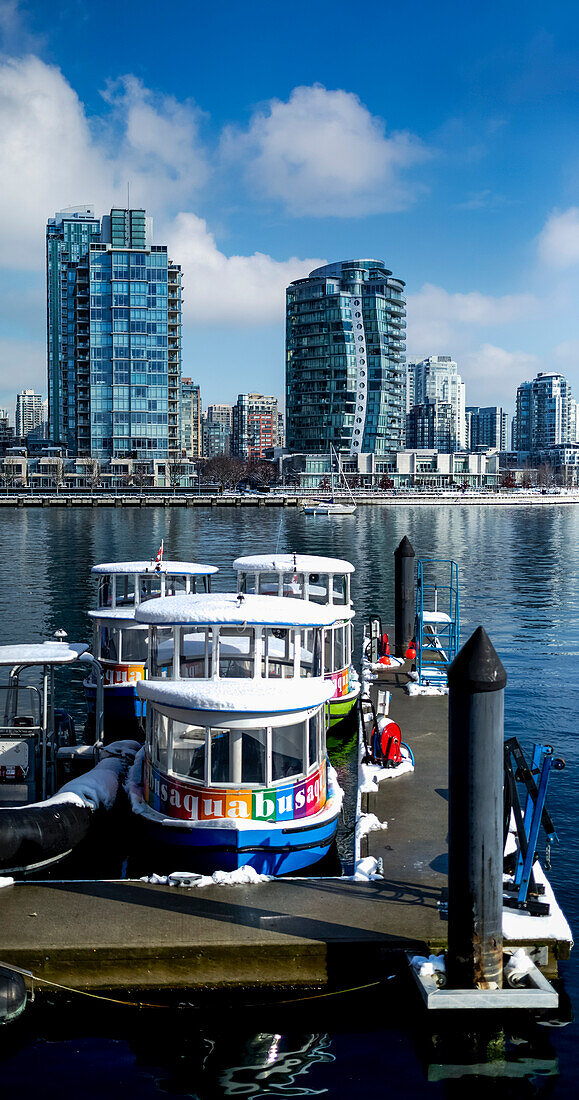 Aqua buses in the harbour of Granville Island; Vancouver, British Columbia, Canada