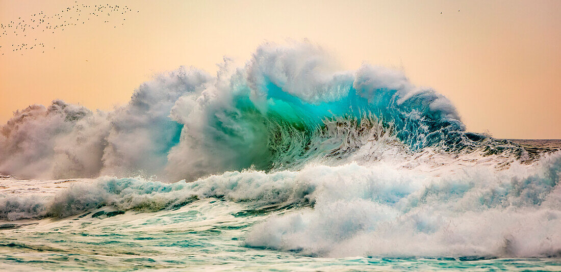 Waves off the Na Pali coast of Kauai; Kauai, Hawaii, United States of America