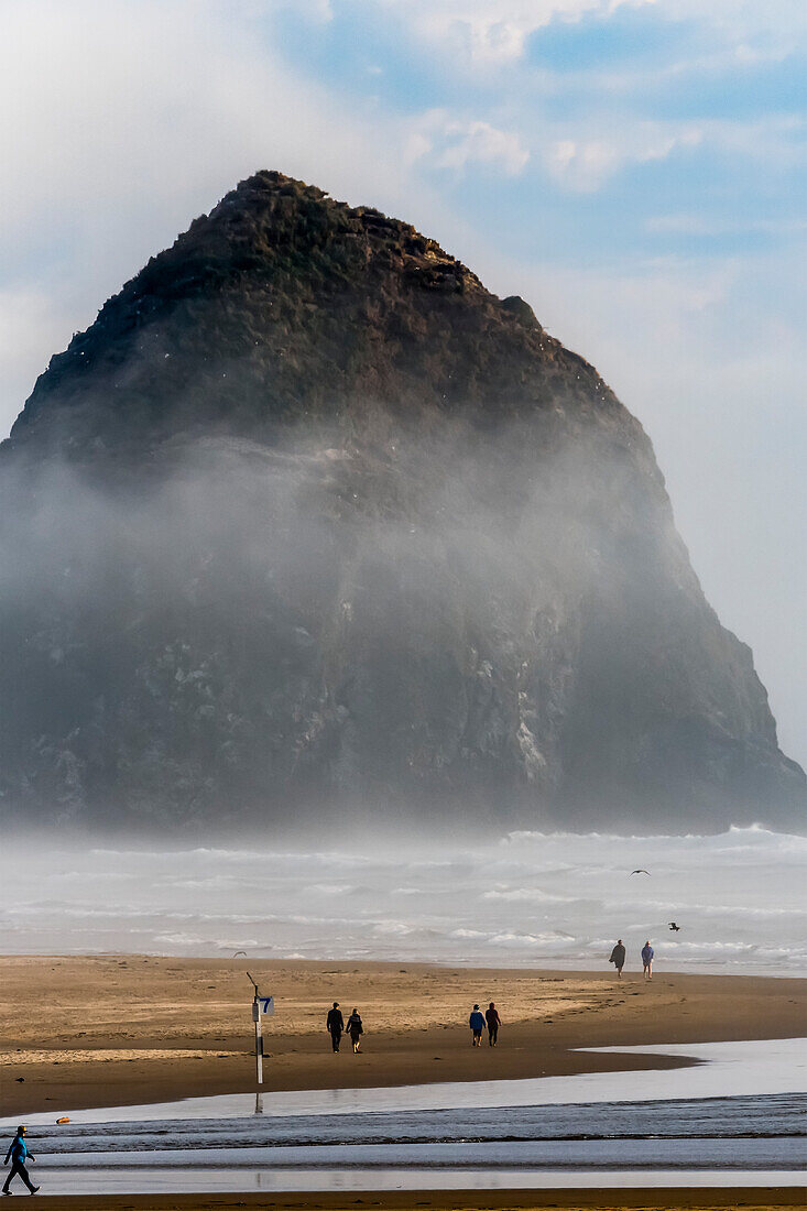 Haystack Rock is a prominent landmark at Cannon Beach on the Oregon Coast; Cannon Beach, Oregon, United States of America