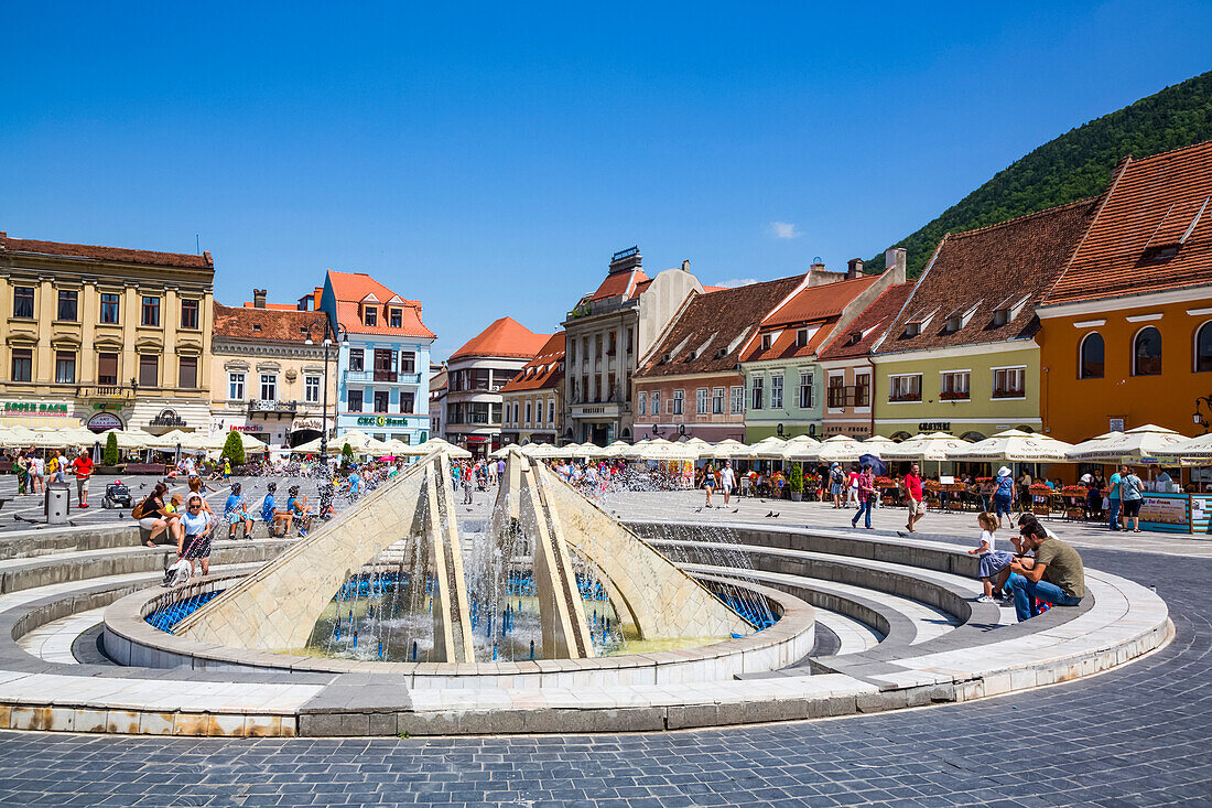 Fountain in Council Square; Brasov, Transylvania Region, Romania