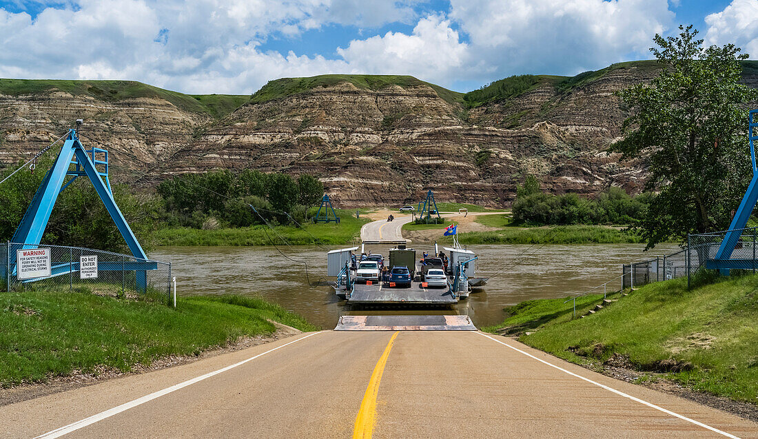 Blurt Ferry on a river, Red Deer Valley, Kneehill County; Alberta, Canada