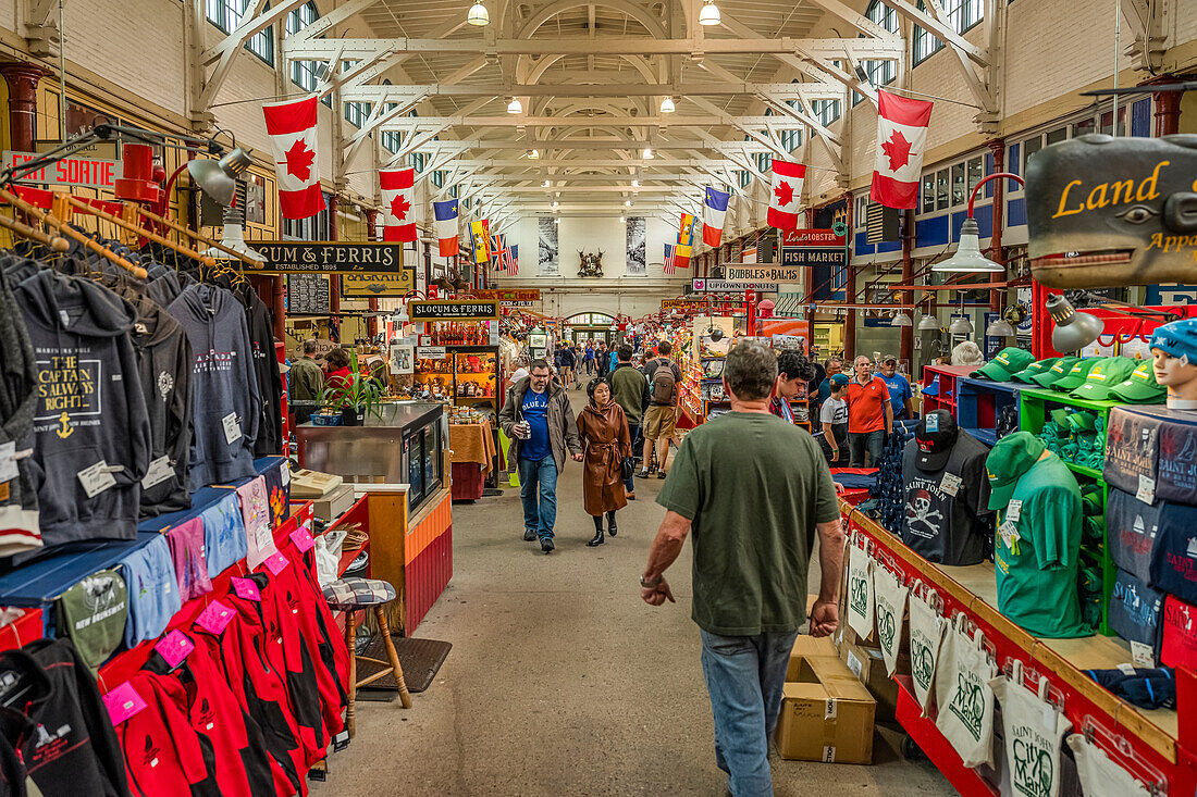 Shoppers in an indoor shopping market; Saint John, New Brunswick, Canada