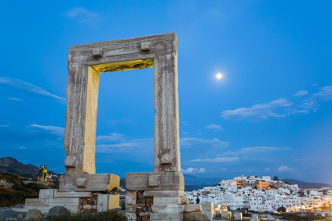 Temple of Apollo (Portara) at dusk; Chora,  Naxos Island, Cyclades, Greec