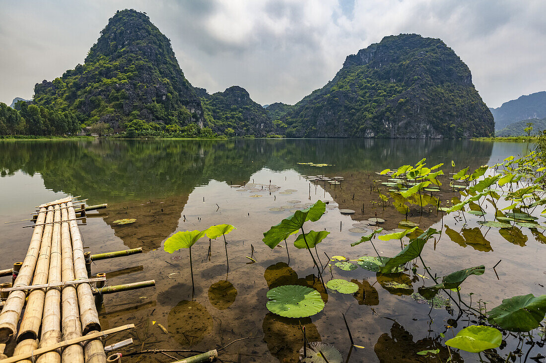 Ninh Binh landscape with mountain and water; Ninh Binh Province, Vietnam