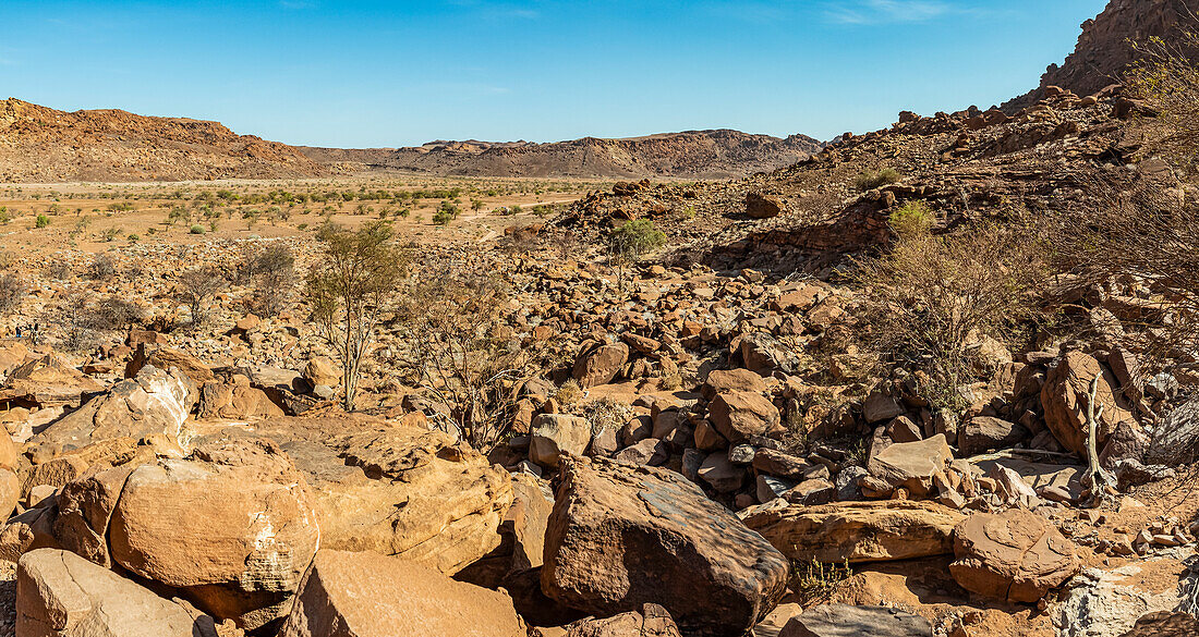 Twyfelfontein, eine antike Felsgravurstätte im Damaraland; Kunene-Region, Namibia
