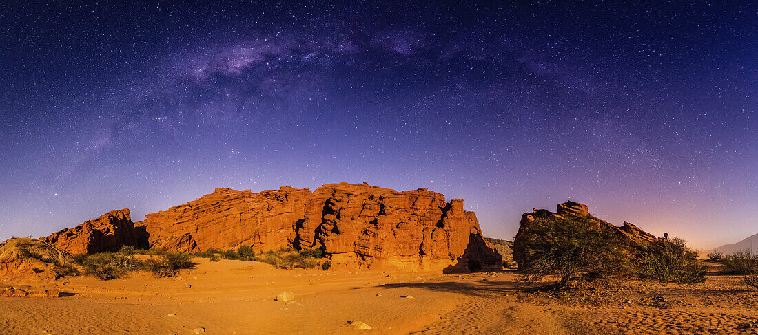Milky way over a rock formation; Tres Cruces, Salta, Argentina