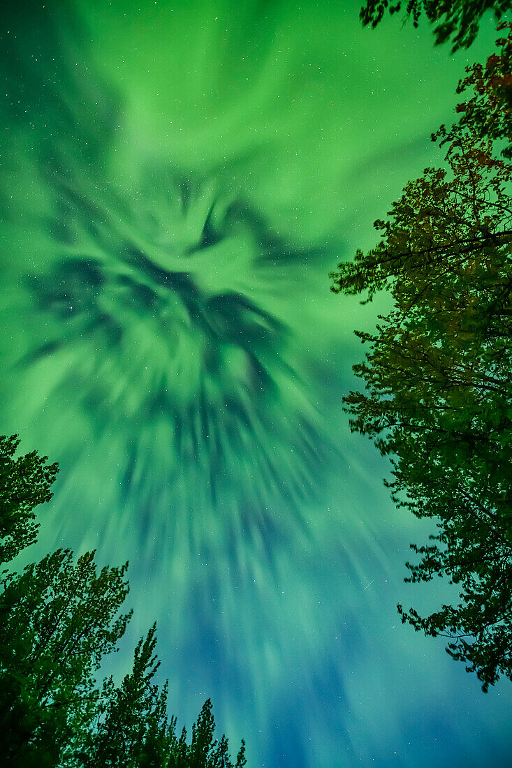 Aurora Borealis, or Northern Lights, light up the Yukon night skies along the Dempster Highway; Yukon, Canada