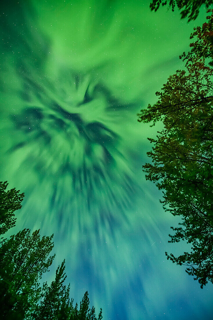 Polarlichter erhellen den Nachthimmel über dem Yukon entlang des Dempster Highway; Yukon, Kanada