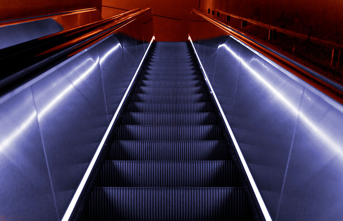 Escalator inside the 9/11 Memorial and Museum; New York City, New York, United States of America