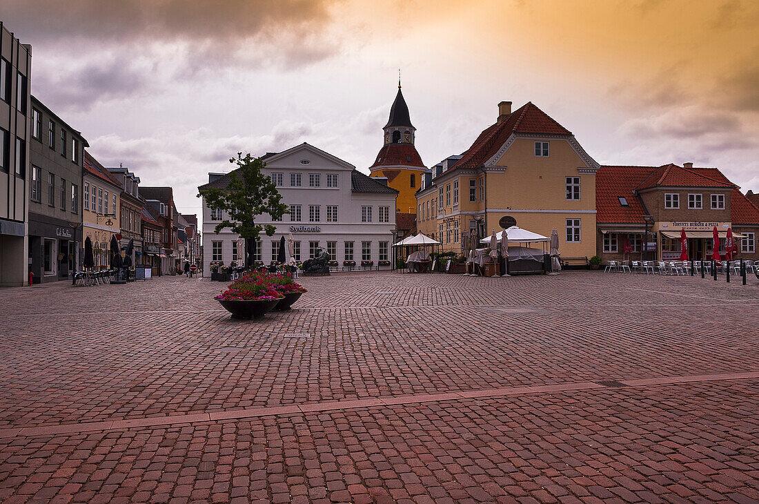 Town Square with Sidewalk Cafes, Faaborg, Fyn Island, Denmark