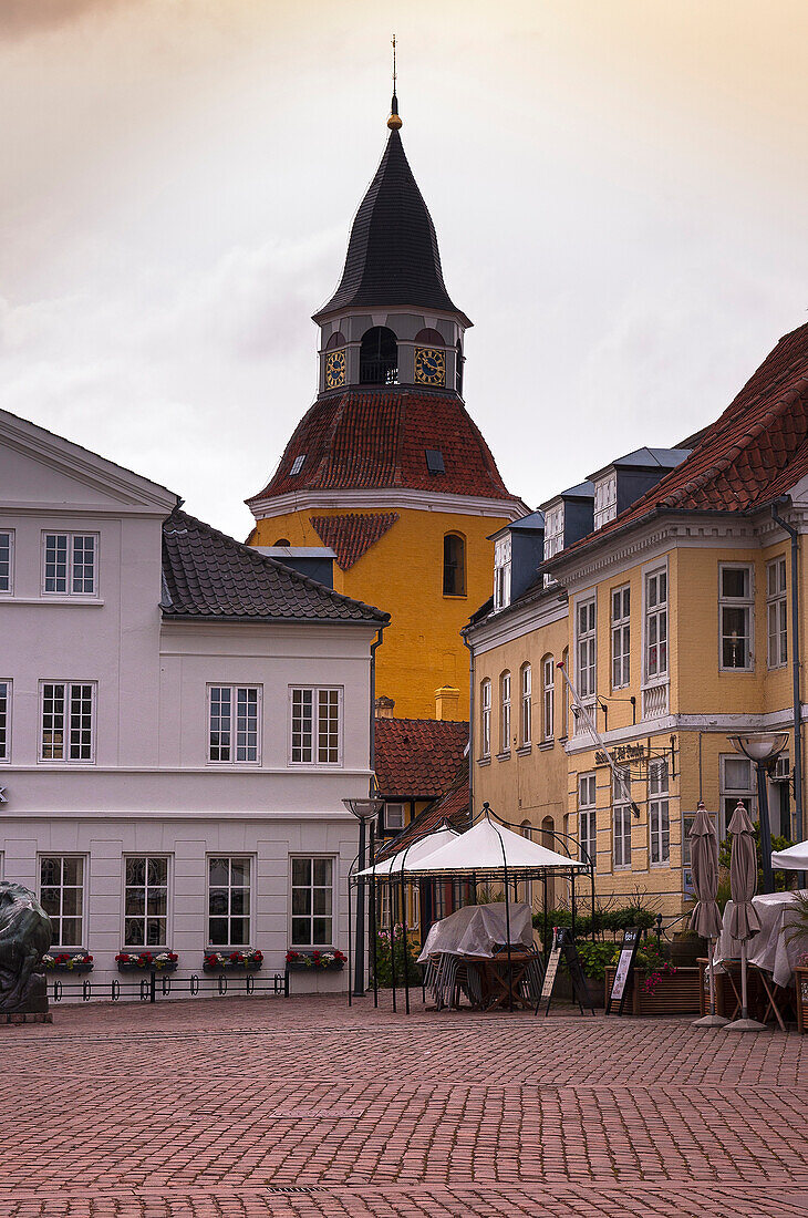 Town Square with Sidewalk Cafes, Faaborg, Fyn Island, Denmark