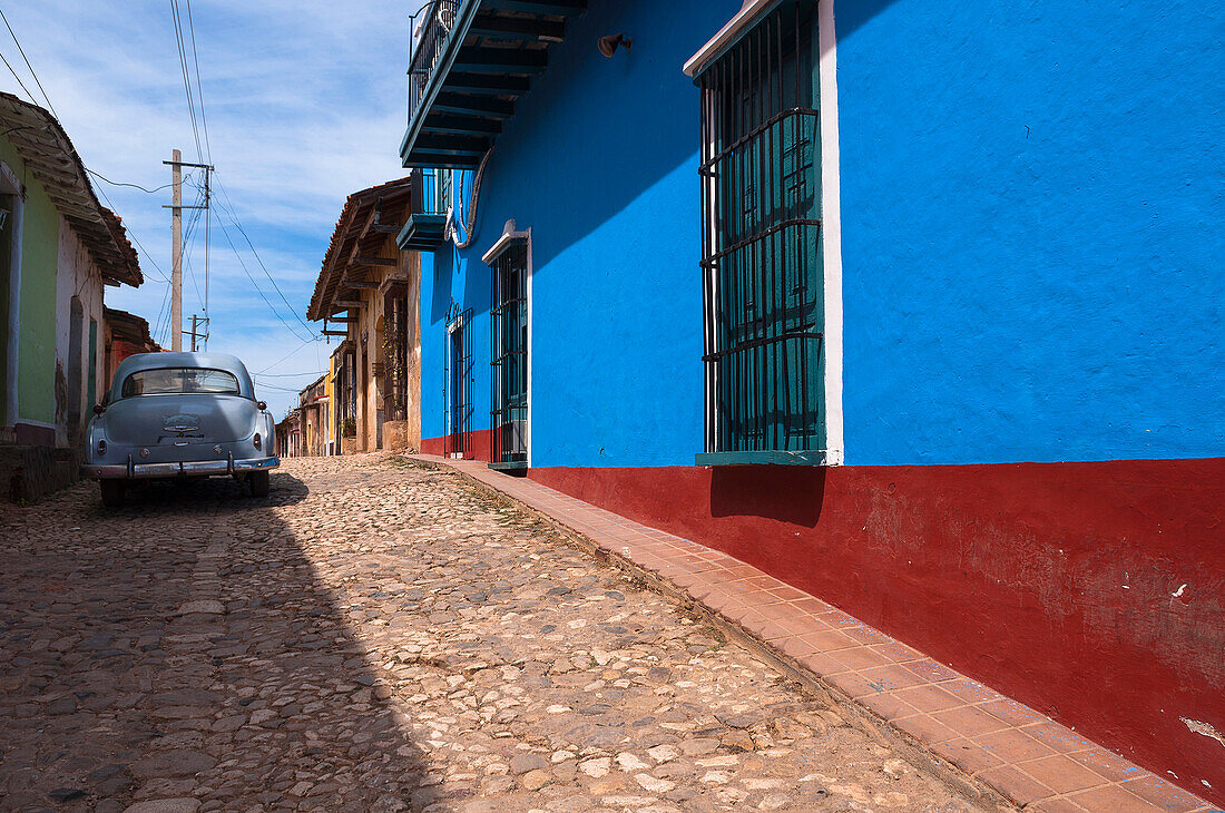 Classic Car on Cobblestone Street, Trinidad de Cuba, Cuba