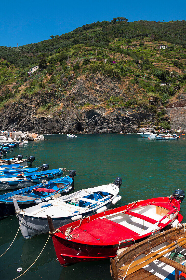 Boats in Water, Vernazza, Cinque Terre, La Spezia District, Italian Riviera, Liguria, Italy