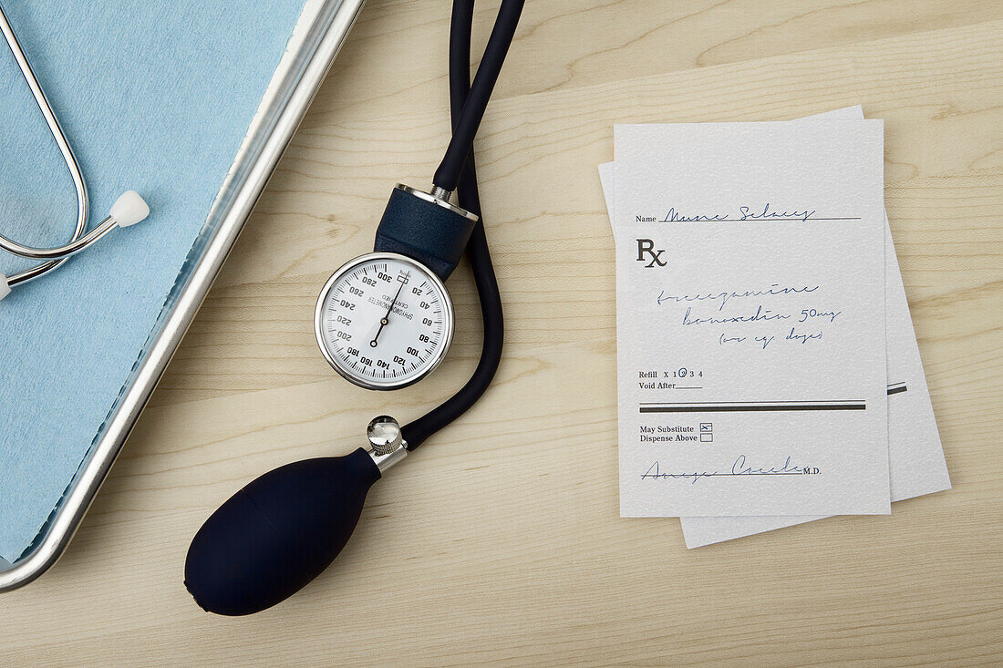 Stethoscope, Sphygmomanometer, Prescription Pad and Medical Tray, Birmingham, Alabama, USA