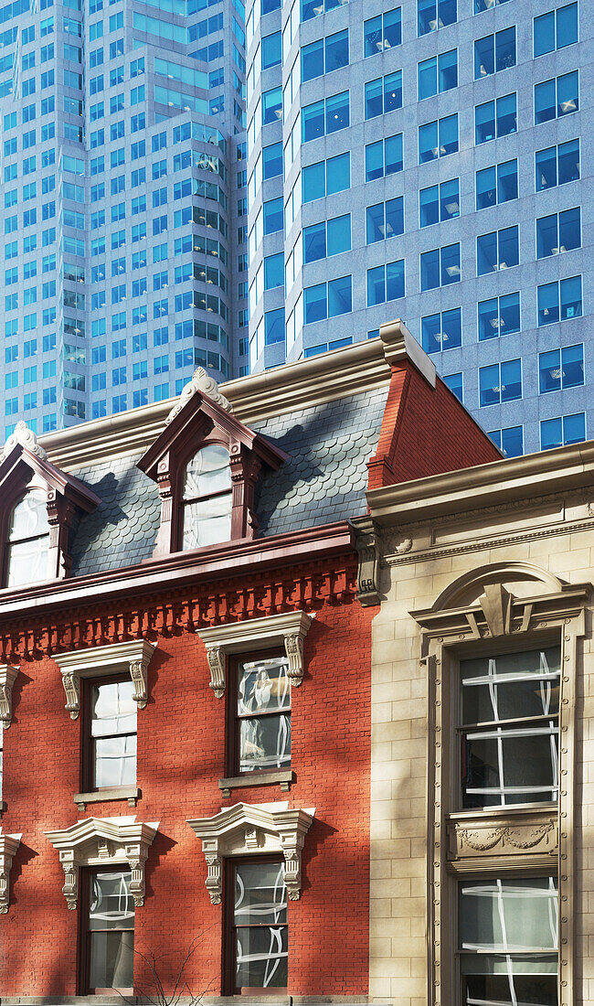 Highrise and Lowrise Buildings, Yonge Street, Toronto, Ontario, Canada, Looking West Towards Canada Trust Towers