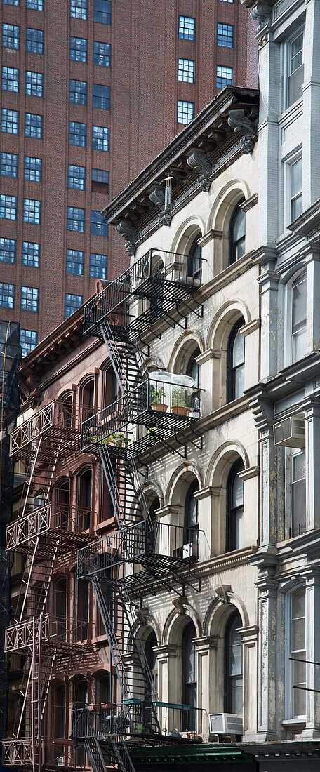 View of brownstones in Soho district of New York City, New York, USA