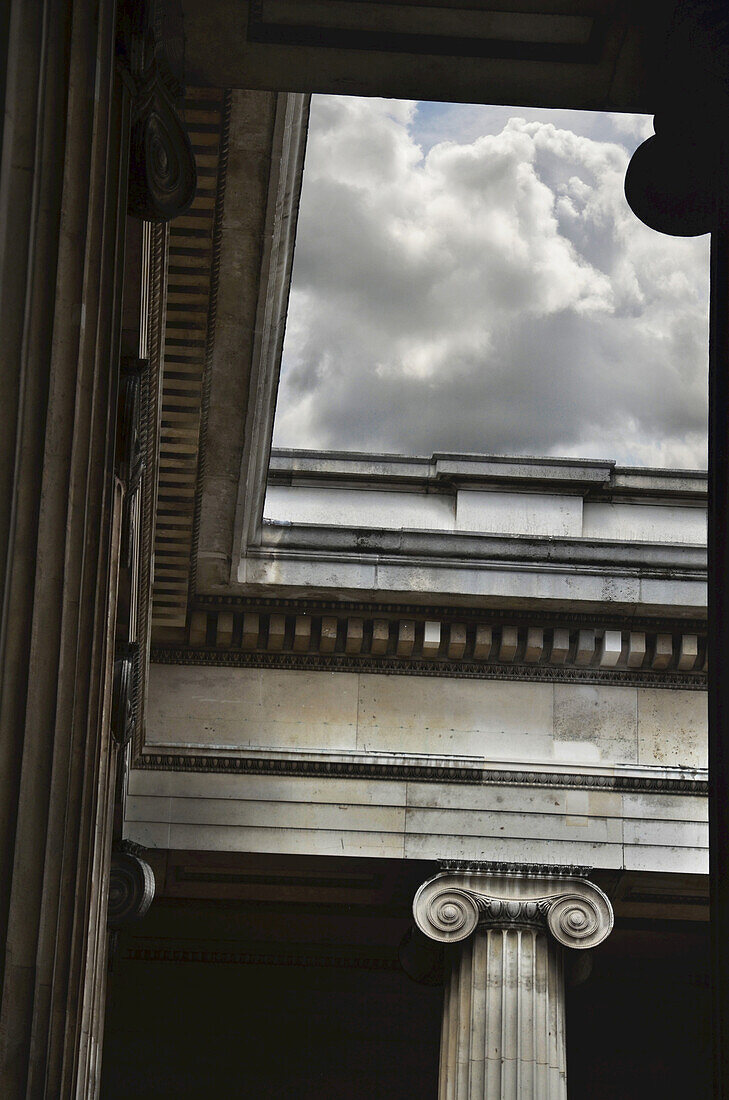 Low Angle View of Columns at British Museum, London, England, UK