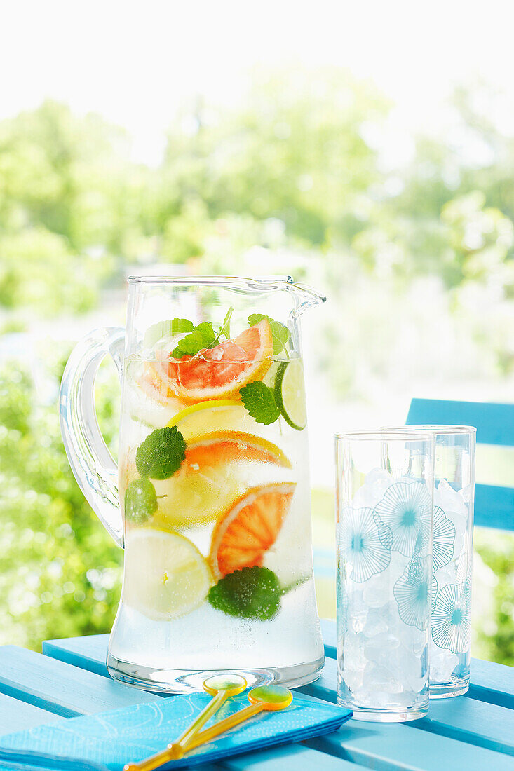 Pitcher of Lemonade on a Picnic Table