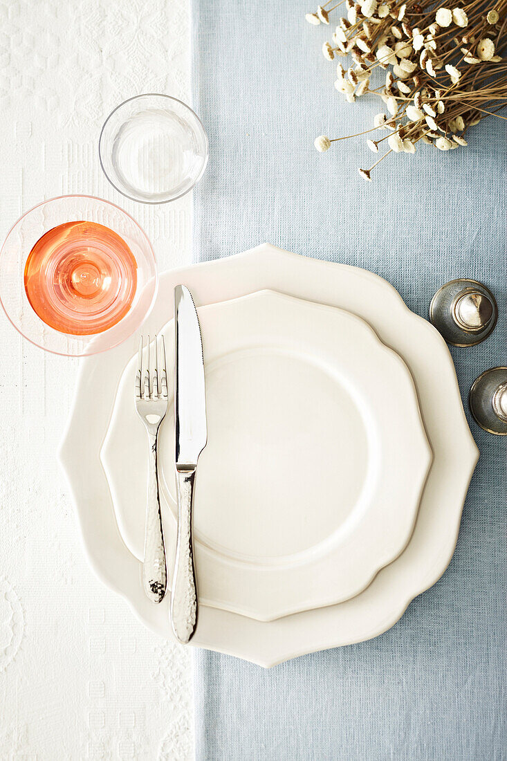 Overhead View of Dinner Place Setting, Studio Shot