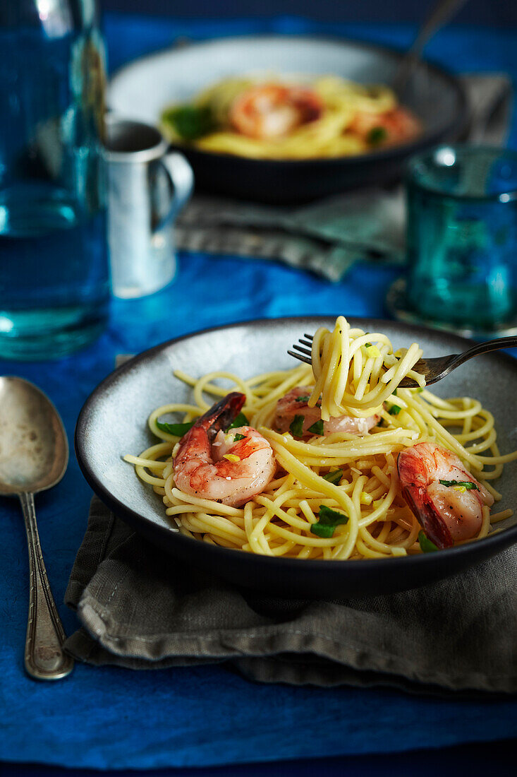 Spaghetti mit Shrimps, Studioaufnahme