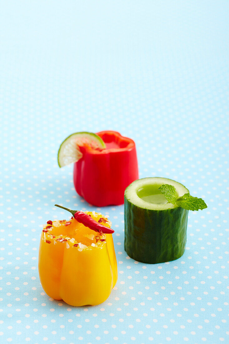 Vegetables cut into cups, studio shot