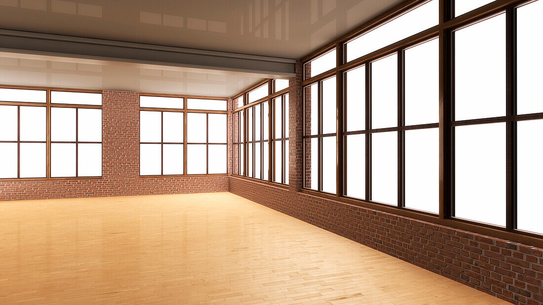 3D-Illustration einer leeren Halle
